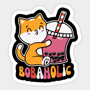 Bobaholic Boba Milk Tea Cat Sticker